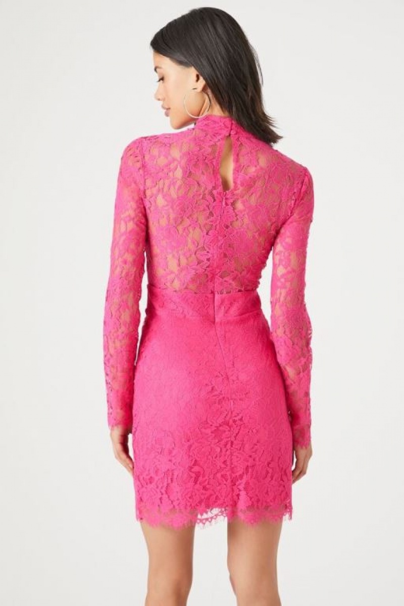 Vestido Forever 21 Lace Mock Neck Bodycon Mini Mujer Rosas | 8BbwA3b09cX