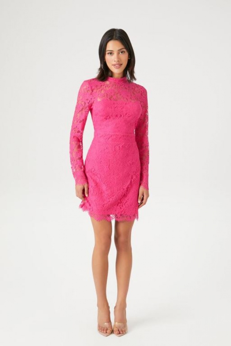 Vestido Forever 21 Lace Mock Neck Bodycon Mini Mujer Rosas | 8BbwA3b09cX