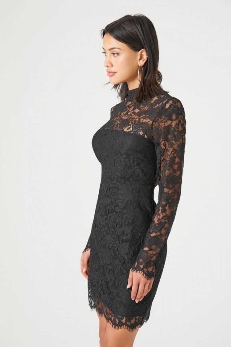 Vestido Forever 21 Lace Mock Neck Bodycon Mini Mujer Negras | q9Lce55uMYz