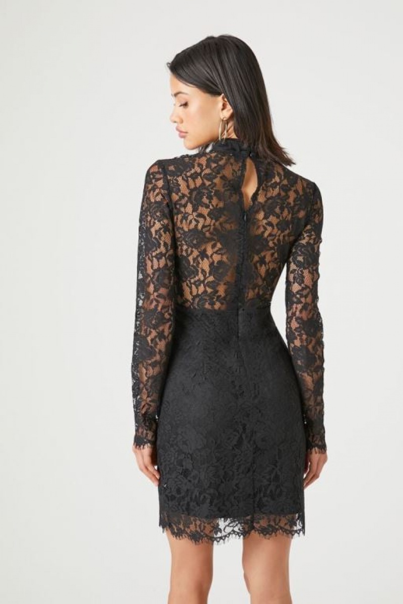 Vestido Forever 21 Lace Mock Neck Bodycon Mini Mujer Negras | q9Lce55uMYz