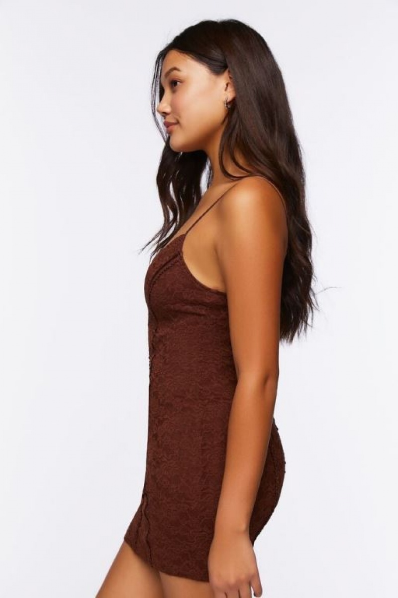 Vestido Forever 21 Lace Seamed Mini Mujer Cafe | MQ86VEwh3FA