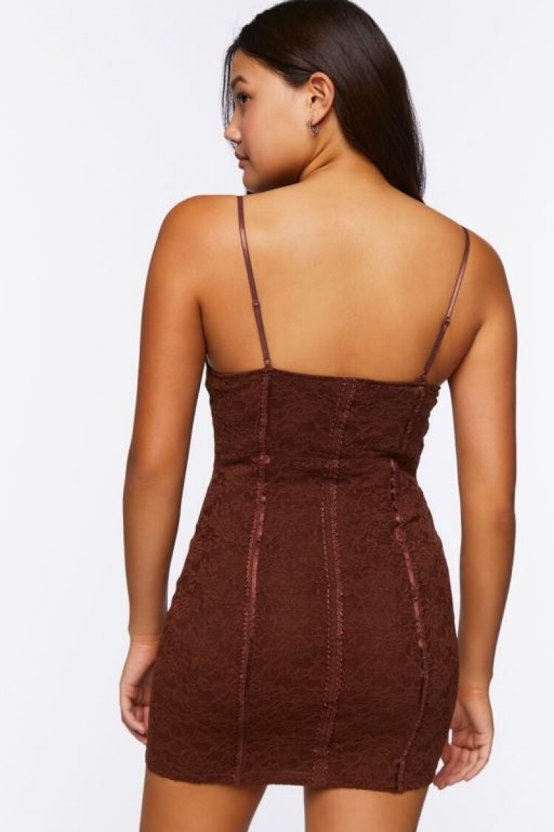 Vestido Forever 21 Lace Seamed Mini Mujer Cafe | MQ86VEwh3FA