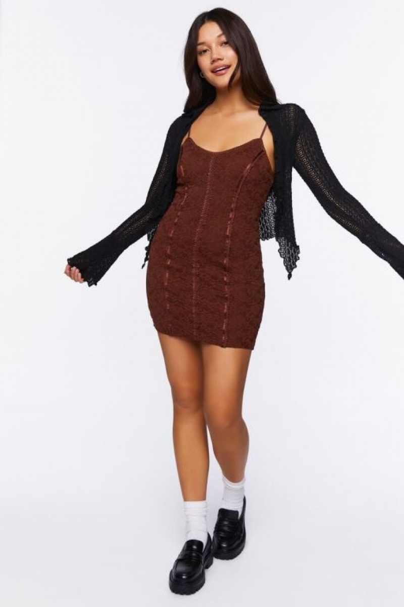 Vestido Forever 21 Lace Seamed Mini Mujer Cafe | MQ86VEwh3FA