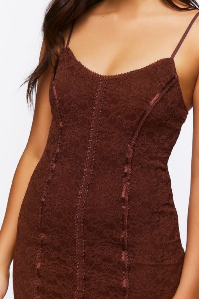 Vestido Forever 21 Lace Seamed Mini Mujer Cafe | MQ86VEwh3FA