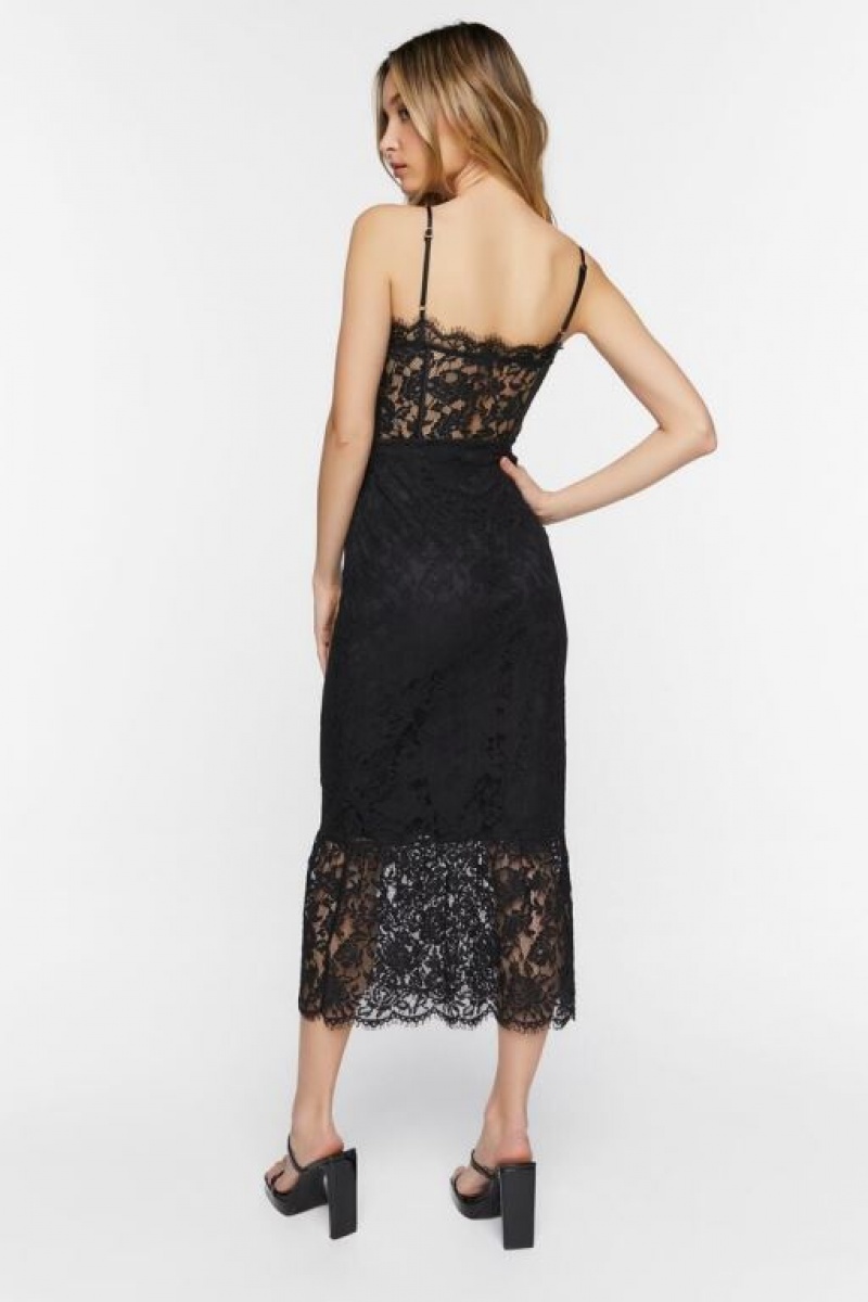 Vestido Forever 21 Lace Sweetheart Midi Mujer Negras | vj5smbUTekB