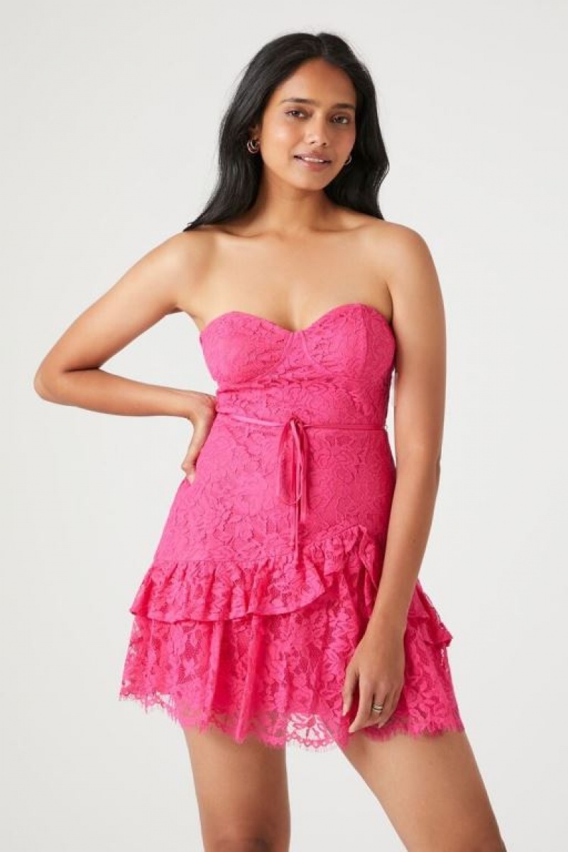 Vestido Forever 21 Lace Sweetheart Ruffle Trim Mujer Rosas | pDiSyZrqwWK