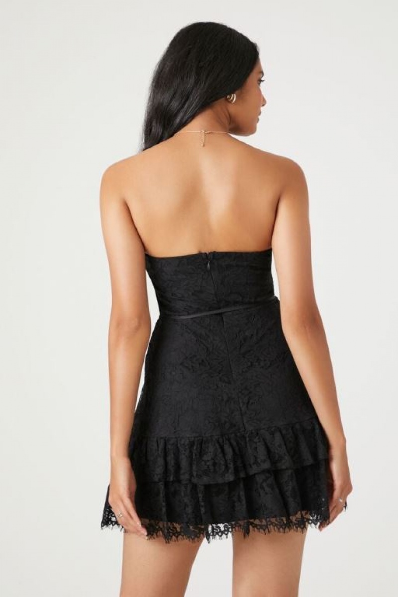 Vestido Forever 21 Lace Sweetheart Ruffle Trim Mujer Negras | M22UL37yZx0