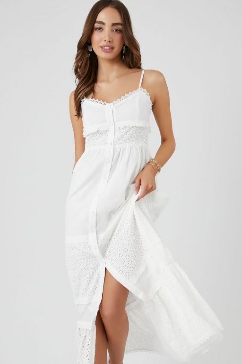 Vestido Forever 21 Lace Trim Eyelet Maxi Mujer Blancas | ohzroBEkMr4