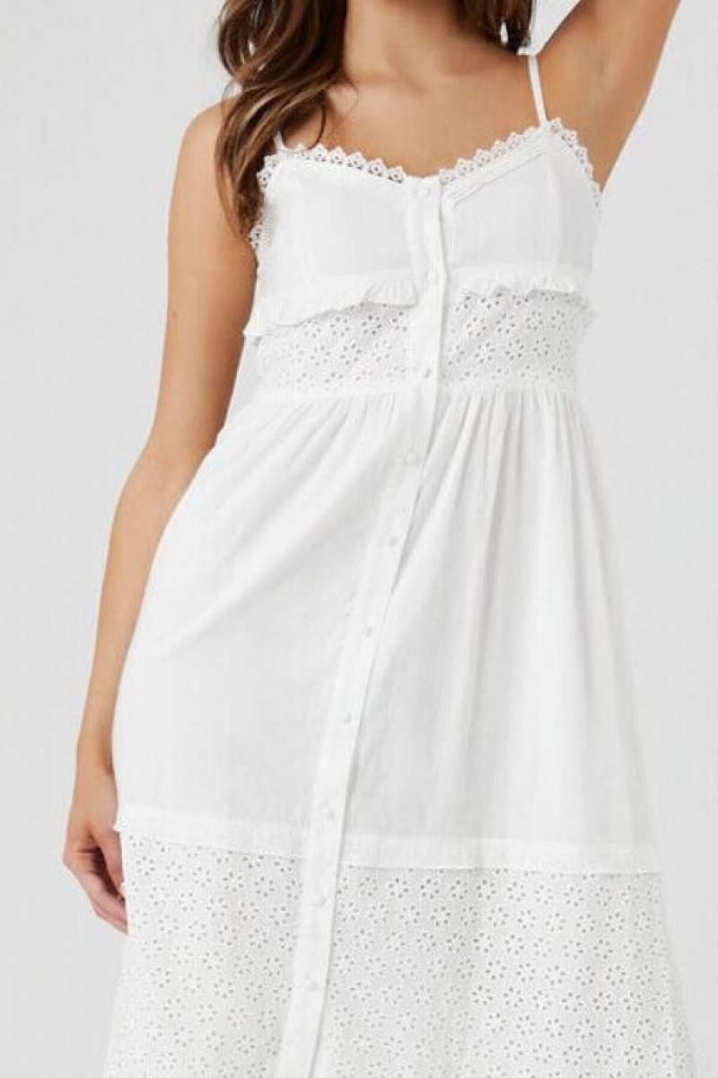 Vestido Forever 21 Lace Trim Eyelet Maxi Mujer Blancas | ohzroBEkMr4