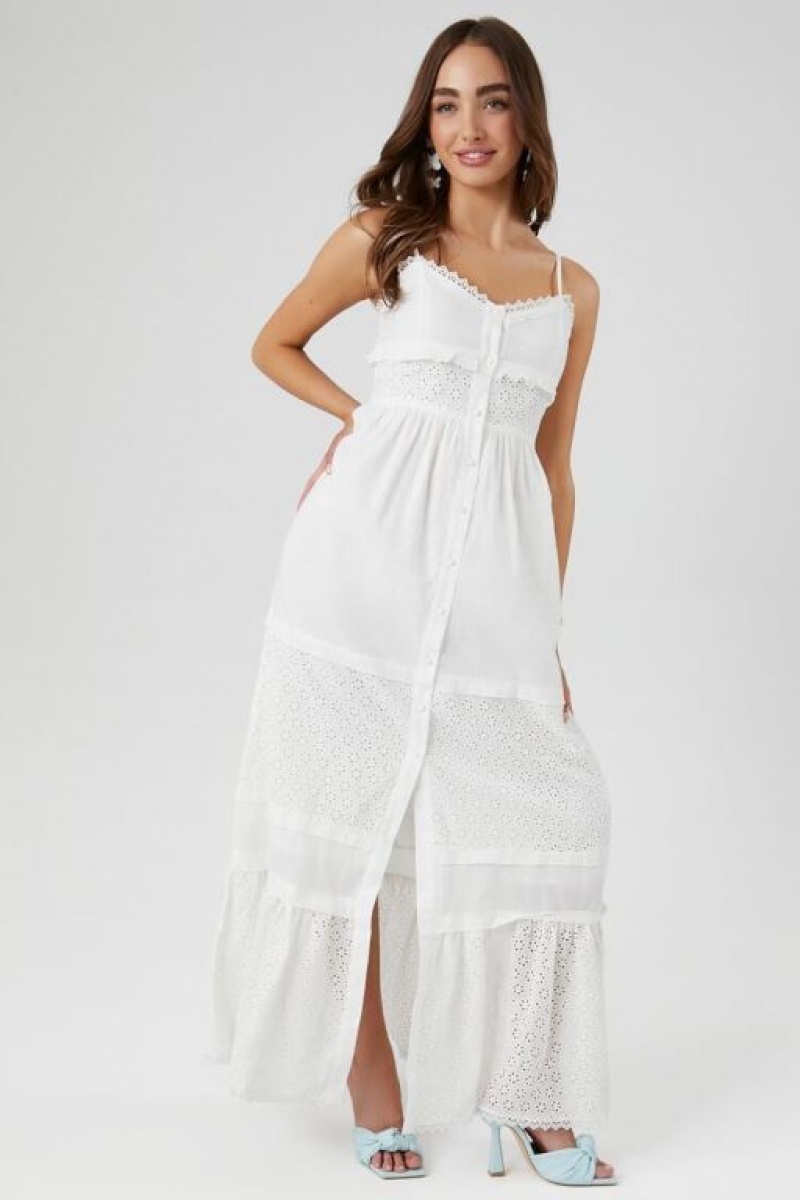 Vestido Forever 21 Lace Trim Eyelet Maxi Mujer Blancas | ohzroBEkMr4