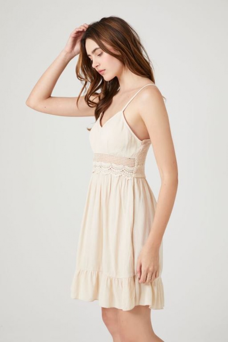 Vestido Forever 21 Lace Trim Flounce Mini Mujer Marrones | 4iocHTkFXzw