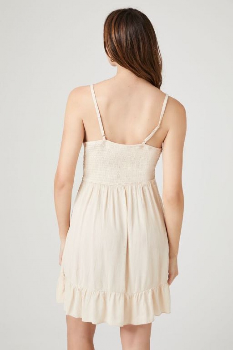 Vestido Forever 21 Lace Trim Flounce Mini Mujer Marrones | 4iocHTkFXzw