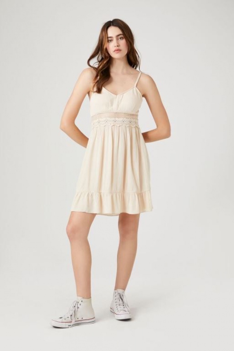 Vestido Forever 21 Lace Trim Flounce Mini Mujer Marrones | 4iocHTkFXzw