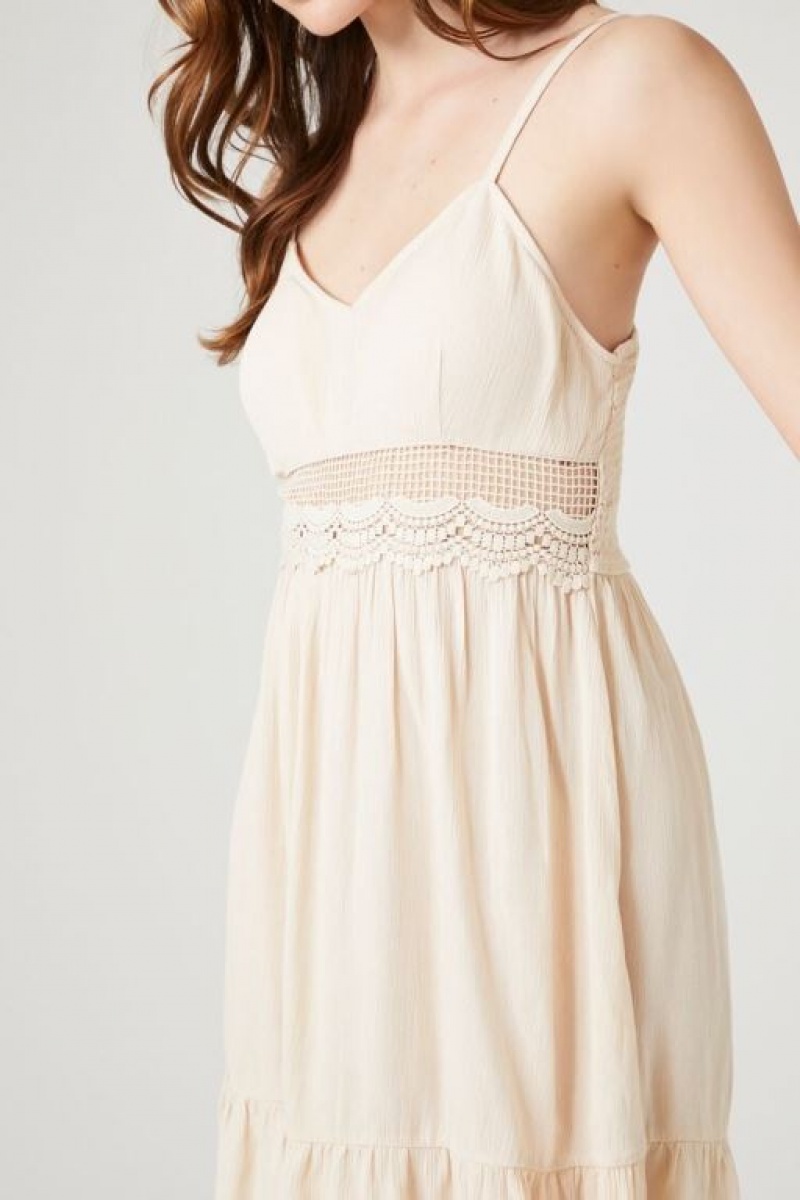 Vestido Forever 21 Lace Trim Flounce Mini Mujer Marrones | 4iocHTkFXzw