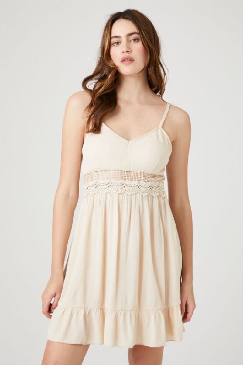 Vestido Forever 21 Lace Trim Flounce Mini Mujer Marrones | 4iocHTkFXzw