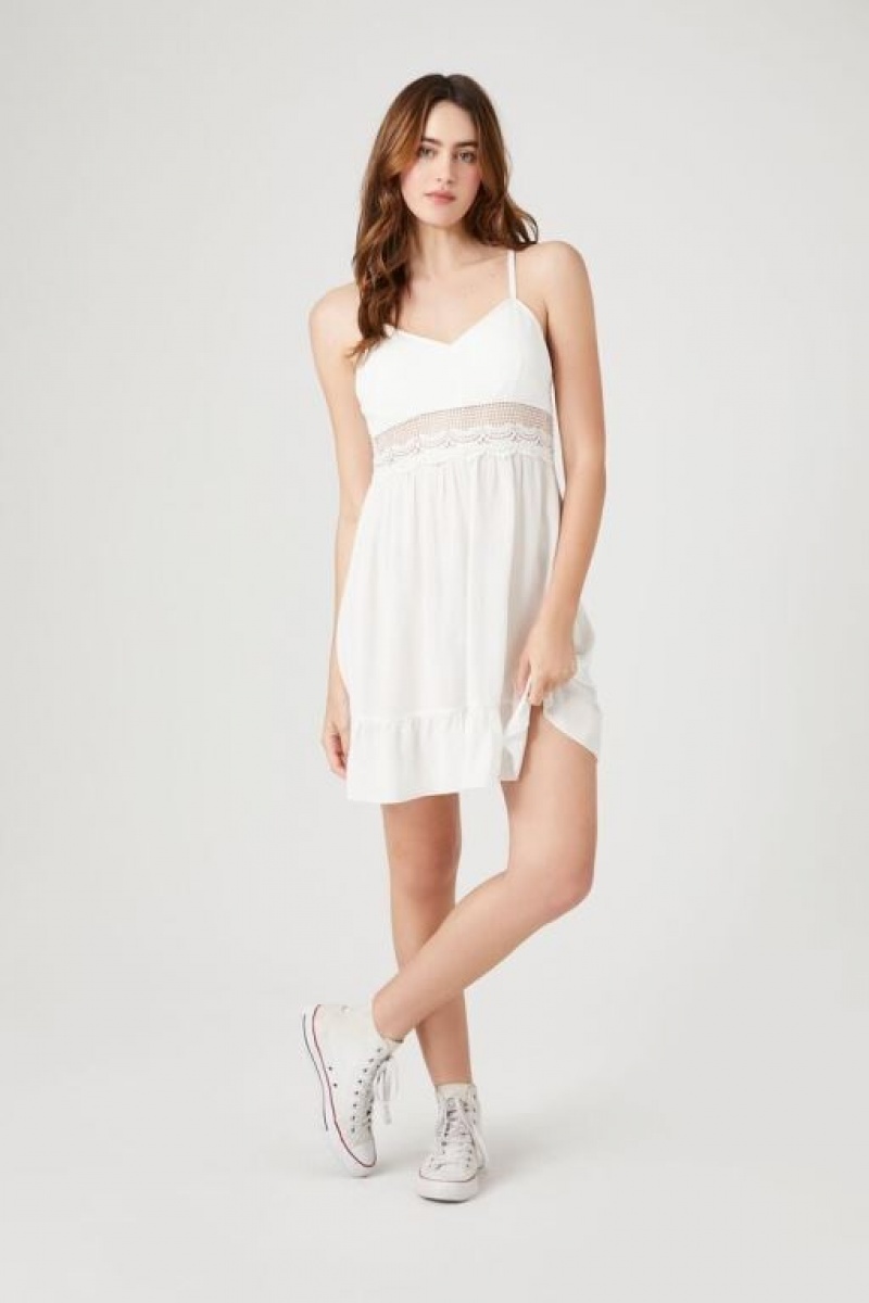 Vestido Forever 21 Lace Trim Flounce Mini Mujer Blancas | UuW0EjkWBij