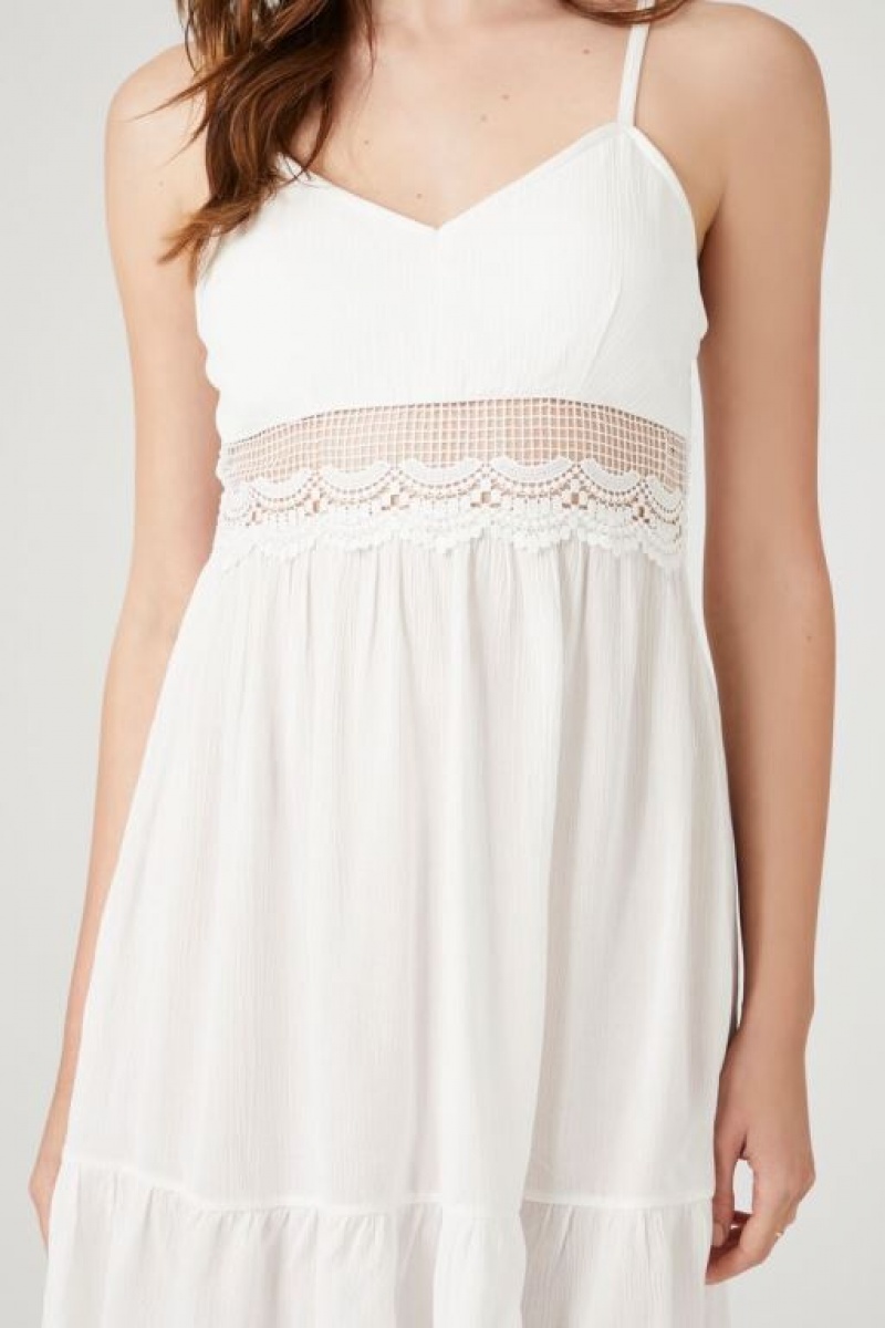 Vestido Forever 21 Lace Trim Flounce Mini Mujer Blancas | UuW0EjkWBij