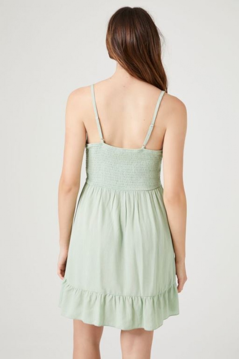 Vestido Forever 21 Lace Trim Flounce Mini Mujer Verde Oliva | SHl6Okw09SJ