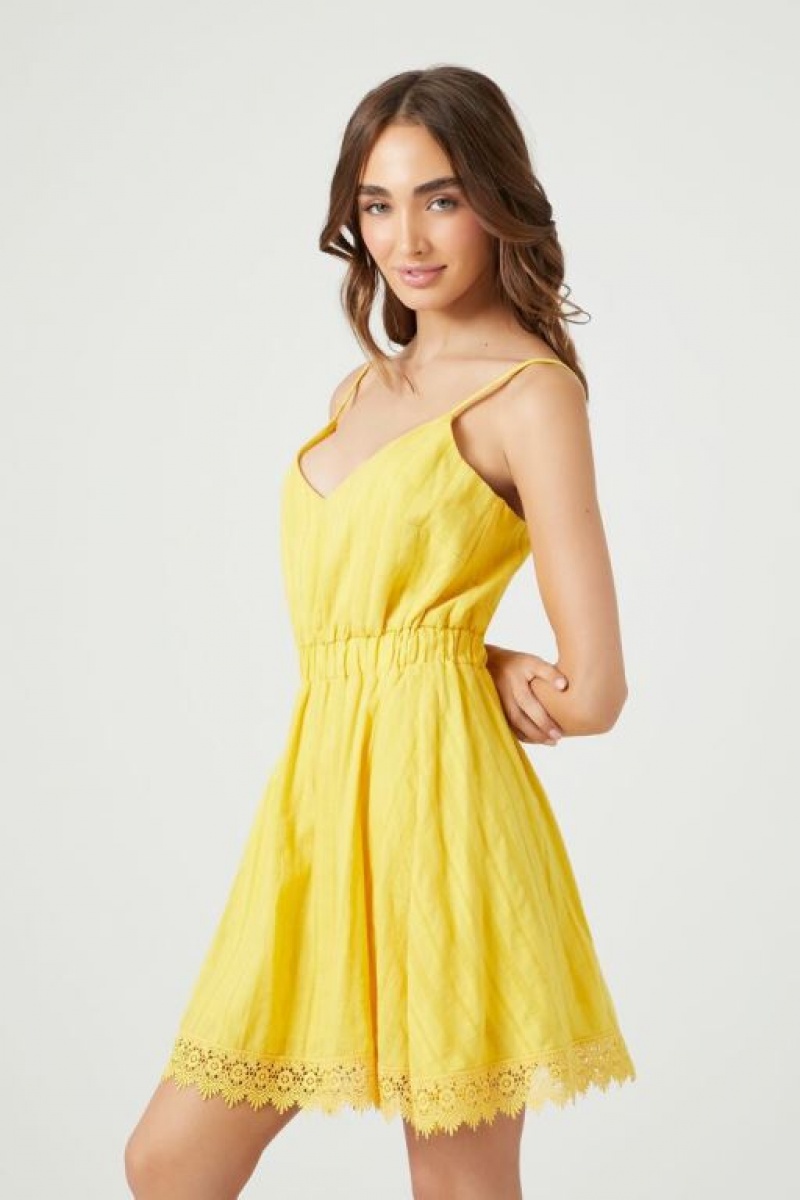 Vestido Forever 21 Lace Trim Mini Mujer Amarillo | fkPo5HQug0A