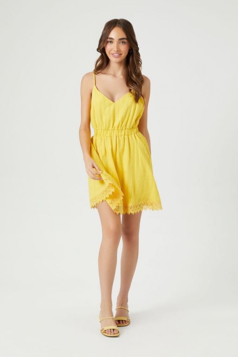 Vestido Forever 21 Lace Trim Mini Mujer Amarillo | fkPo5HQug0A