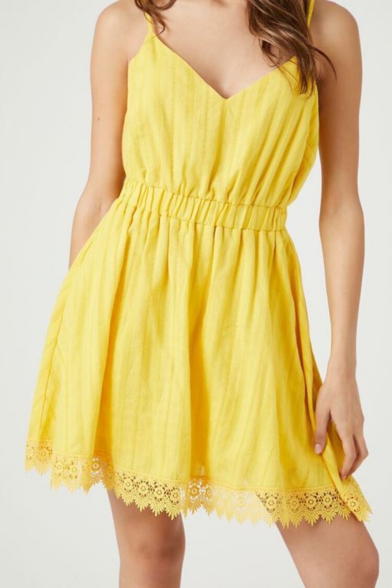 Vestido Forever 21 Lace Trim Mini Mujer Amarillo | fkPo5HQug0A