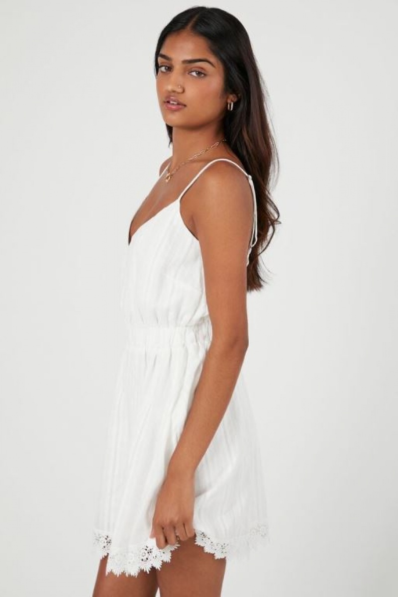 Vestido Forever 21 Lace Trim Mini Mujer Blancas | VSjkzI6Enbi