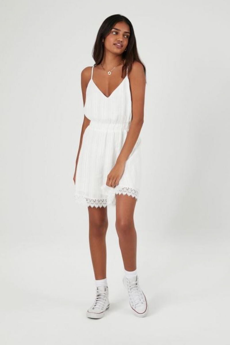 Vestido Forever 21 Lace Trim Mini Mujer Blancas | VSjkzI6Enbi