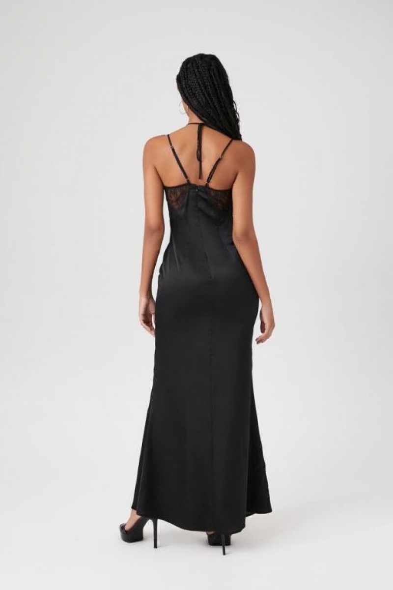 Vestido Forever 21 Lace Trim Satin Maxi Mujer Negras | n3IXcH5zTPd