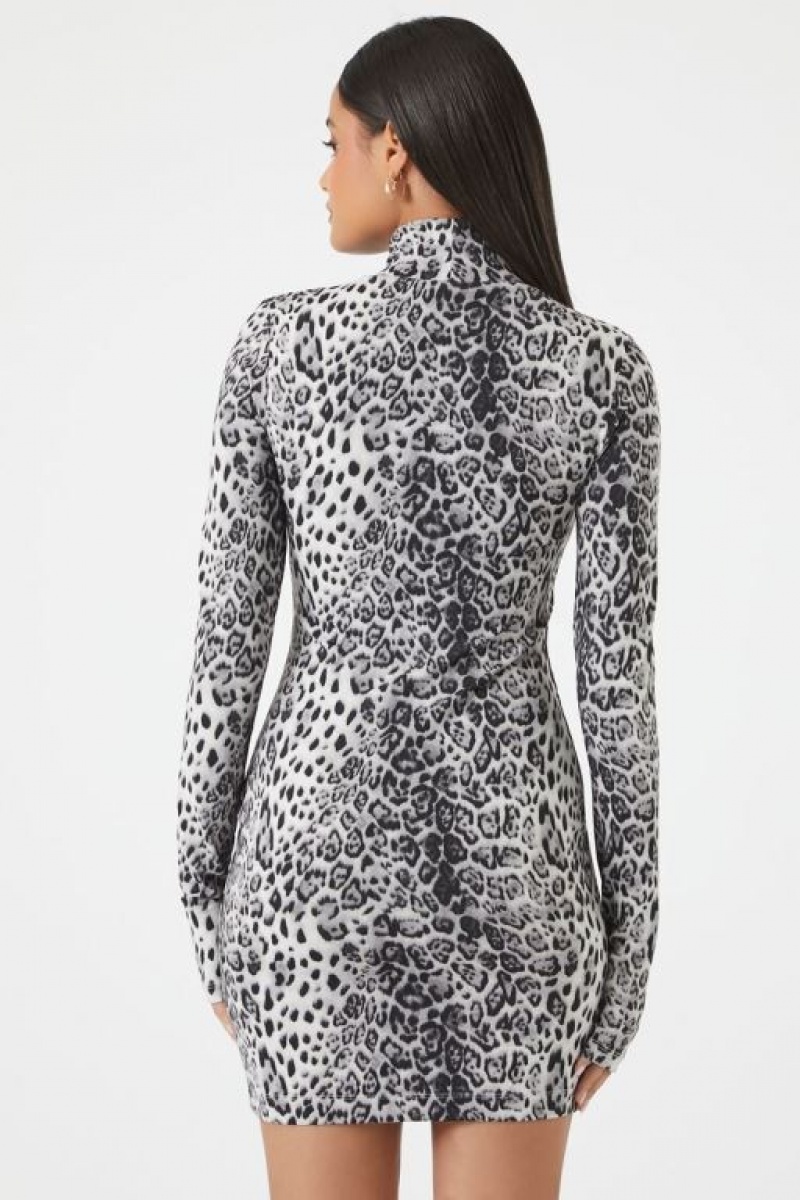 Vestido Forever 21 Leopard Print Contour Mini Mujer Gris Multicolor | 2jfMiII3tGy