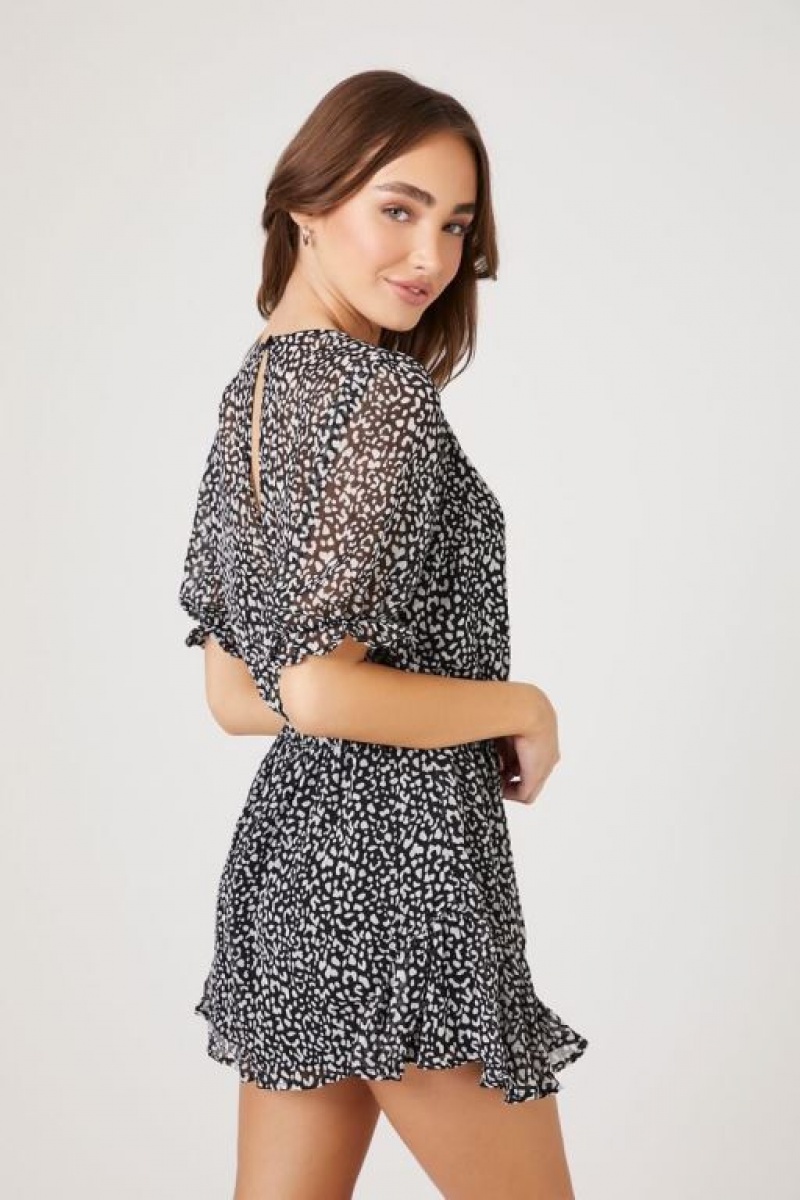 Vestido Forever 21 Leopard Print Surplice Romper Mujer Negras Blancas | z7Kw7aHaZwk