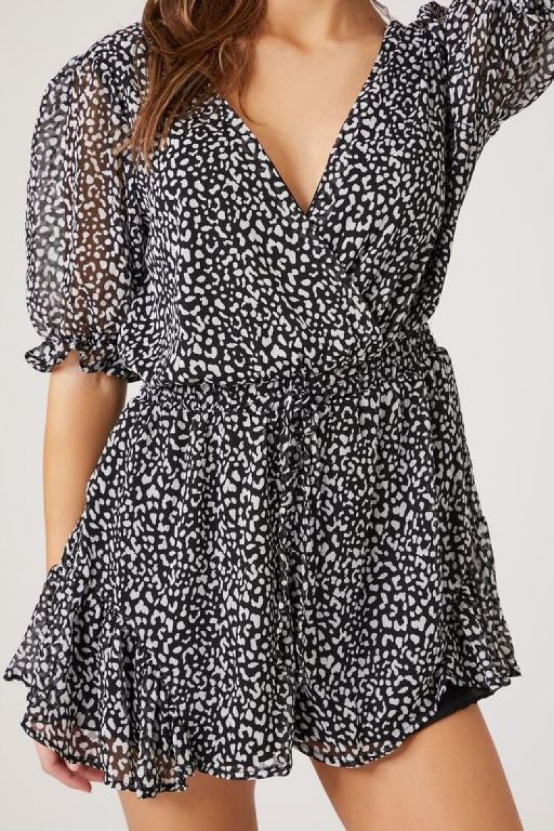 Vestido Forever 21 Leopard Print Surplice Romper Mujer Negras Blancas | z7Kw7aHaZwk