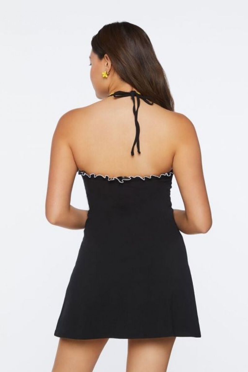 Vestido Forever 21 Lettuce Edge Halter Mini Mujer Negras | qYRFD1wQOcB