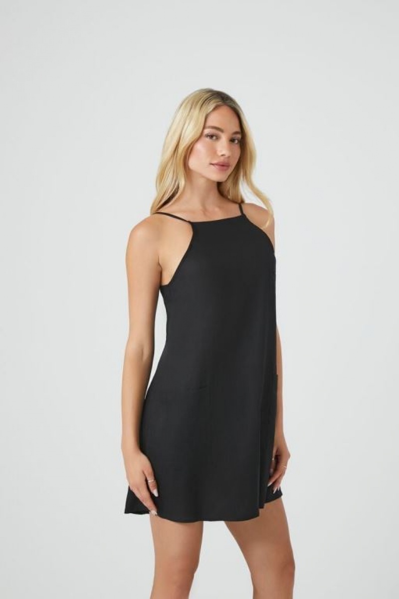 Vestido Forever 21 Linen Blend Cami Mini Mujer Negras | dWJZNI8JhnG