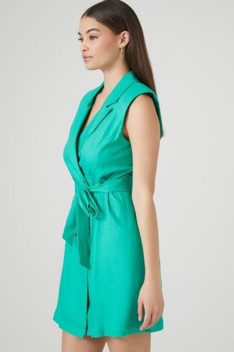 Vestido Forever 21 Linen Blend Sleeveless Wrap Mujer Verde | Pu8Q7reEAqS