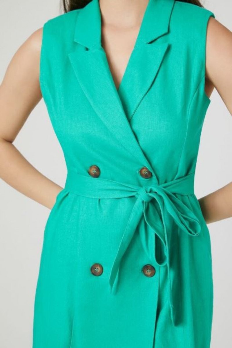 Vestido Forever 21 Linen Blend Sleeveless Wrap Mujer Verde | Pu8Q7reEAqS