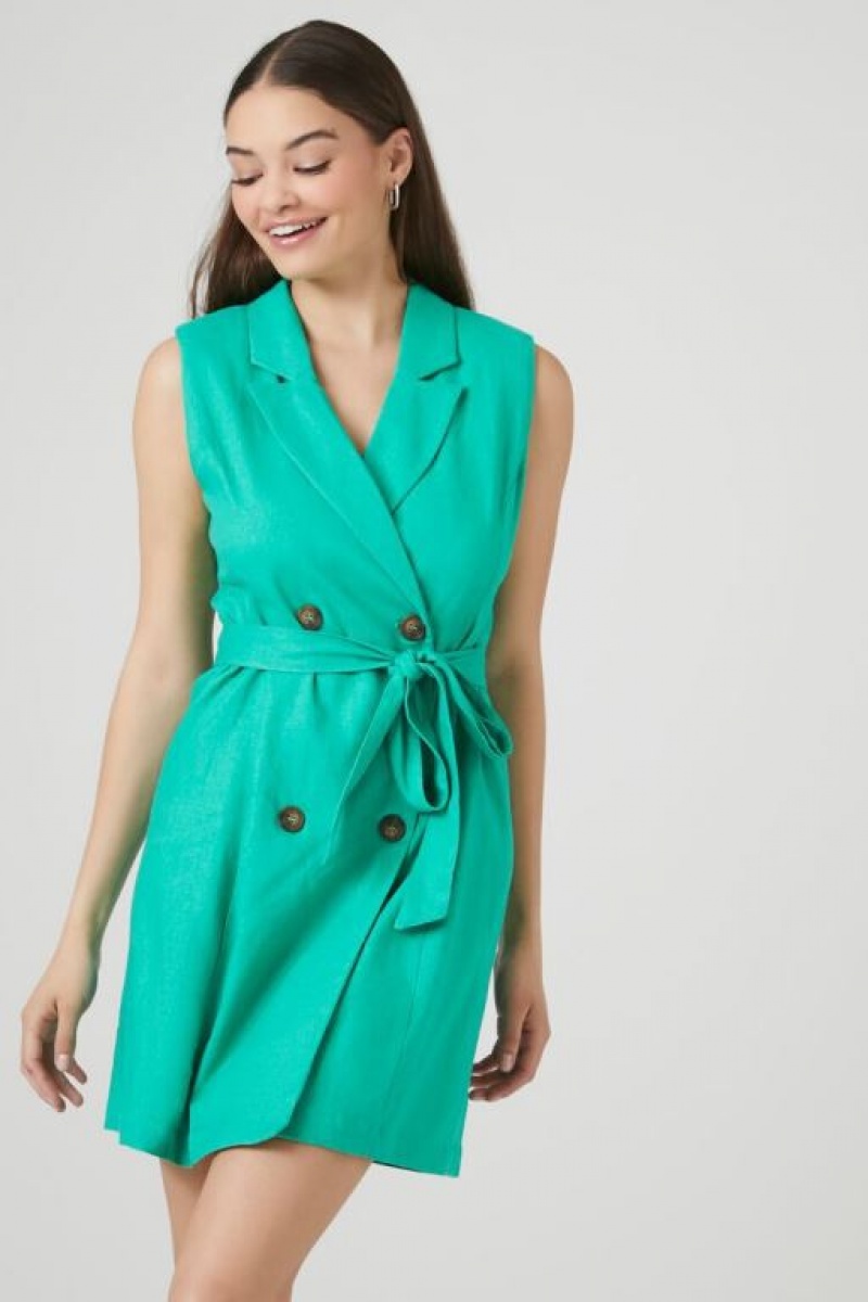 Vestido Forever 21 Linen Blend Sleeveless Wrap Mujer Verde | Pu8Q7reEAqS