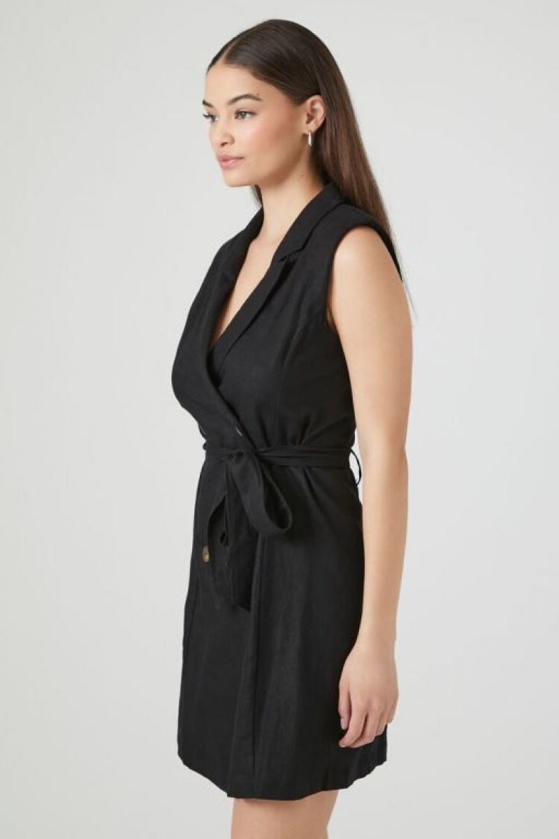 Vestido Forever 21 Linen Blend Sleeveless Wrap Mujer Negras | Rm6O0EC5QHI