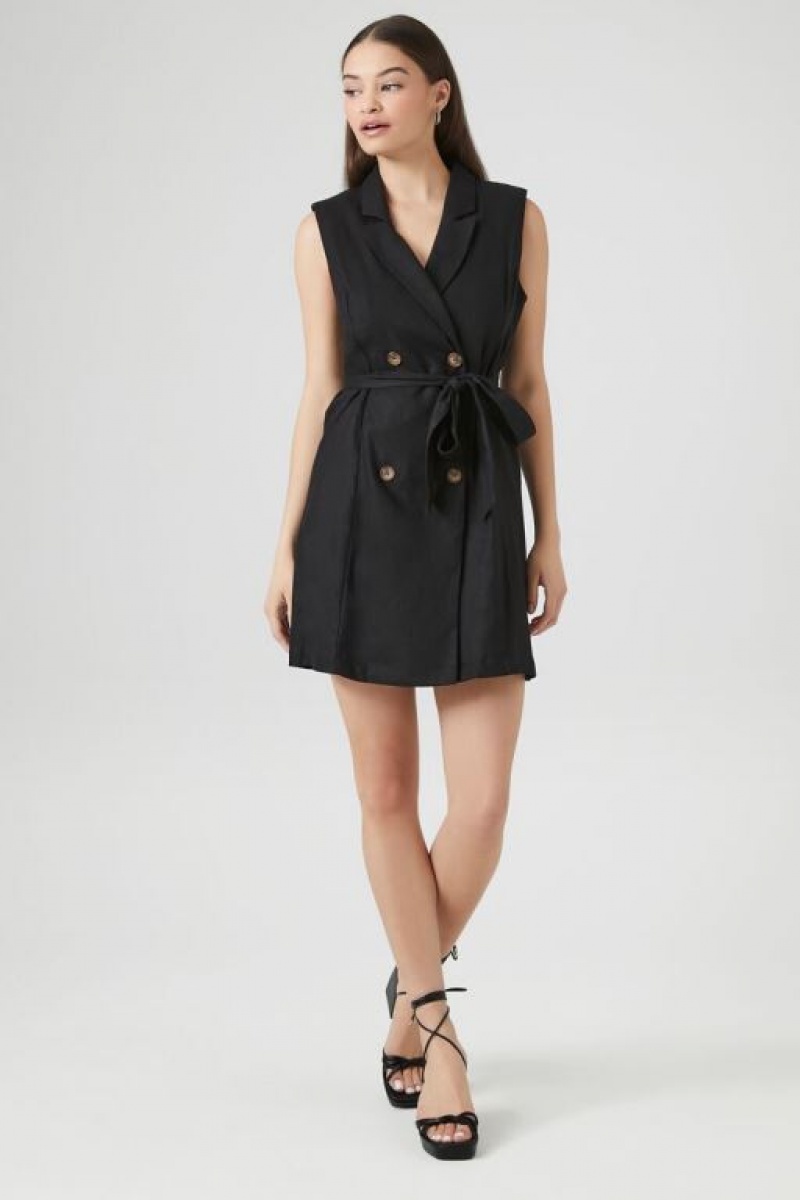 Vestido Forever 21 Linen Blend Sleeveless Wrap Mujer Negras | Rm6O0EC5QHI