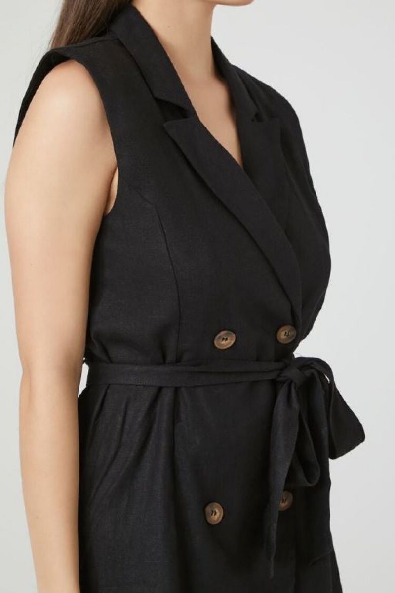 Vestido Forever 21 Linen Blend Sleeveless Wrap Mujer Negras | Rm6O0EC5QHI