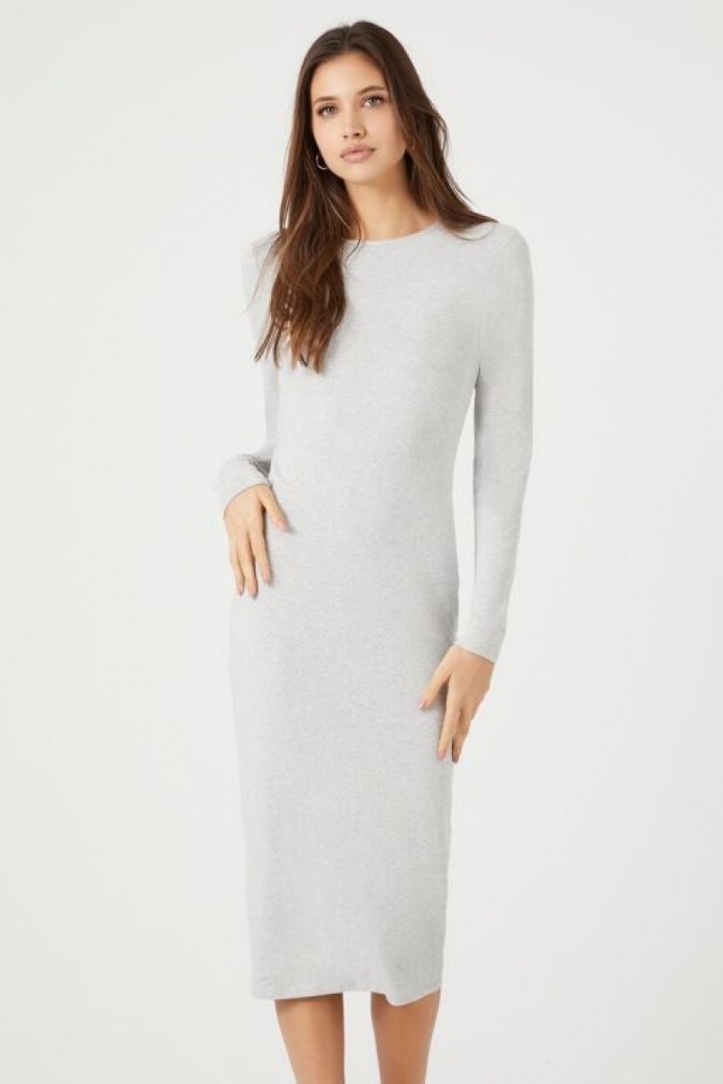 Vestido Forever 21 Long Sleeve Bodycon Midi Mujer Gris | ULNLNNIV0bu