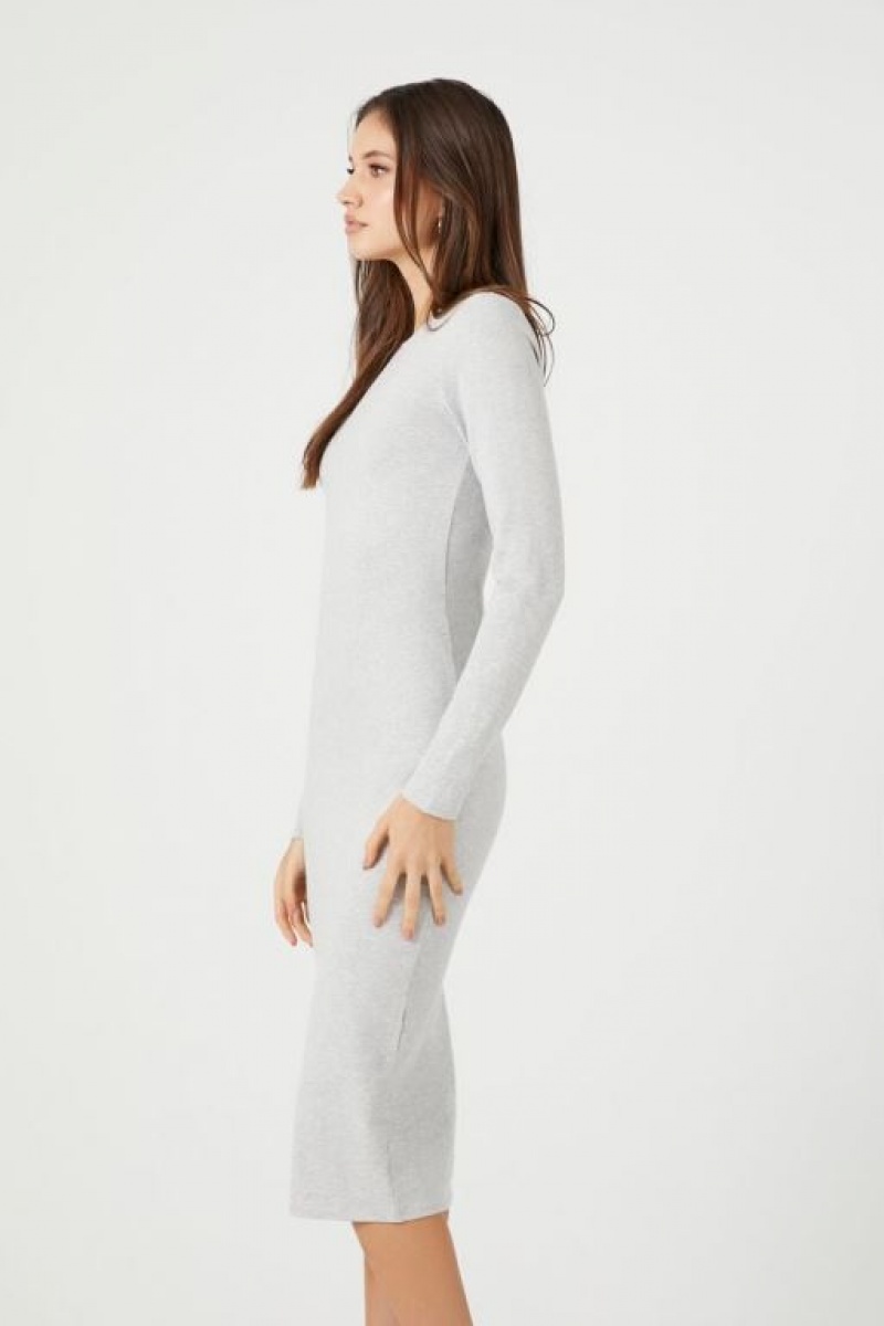 Vestido Forever 21 Long Sleeve Bodycon Midi Mujer Gris | ULNLNNIV0bu