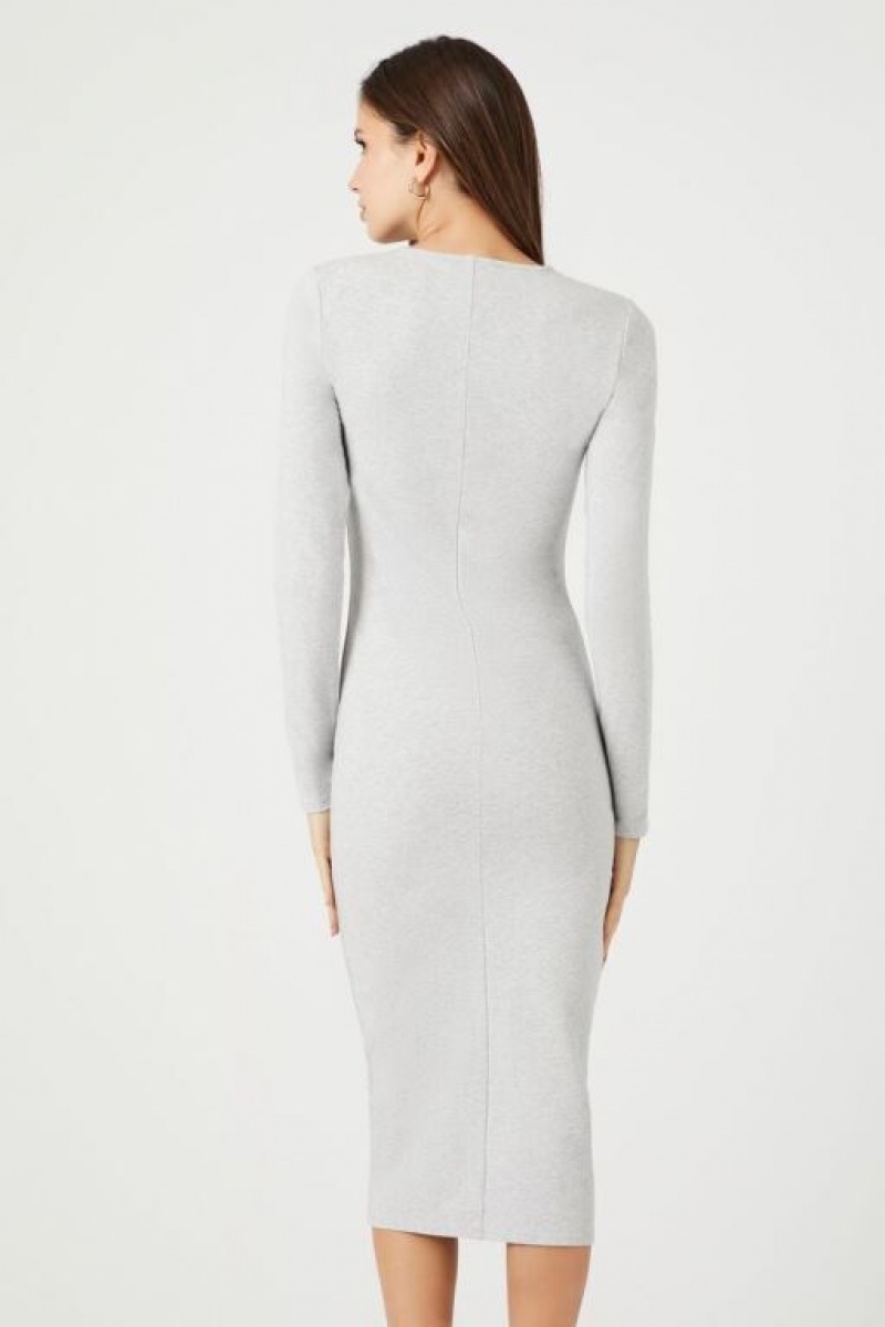 Vestido Forever 21 Long Sleeve Bodycon Midi Mujer Gris | ULNLNNIV0bu