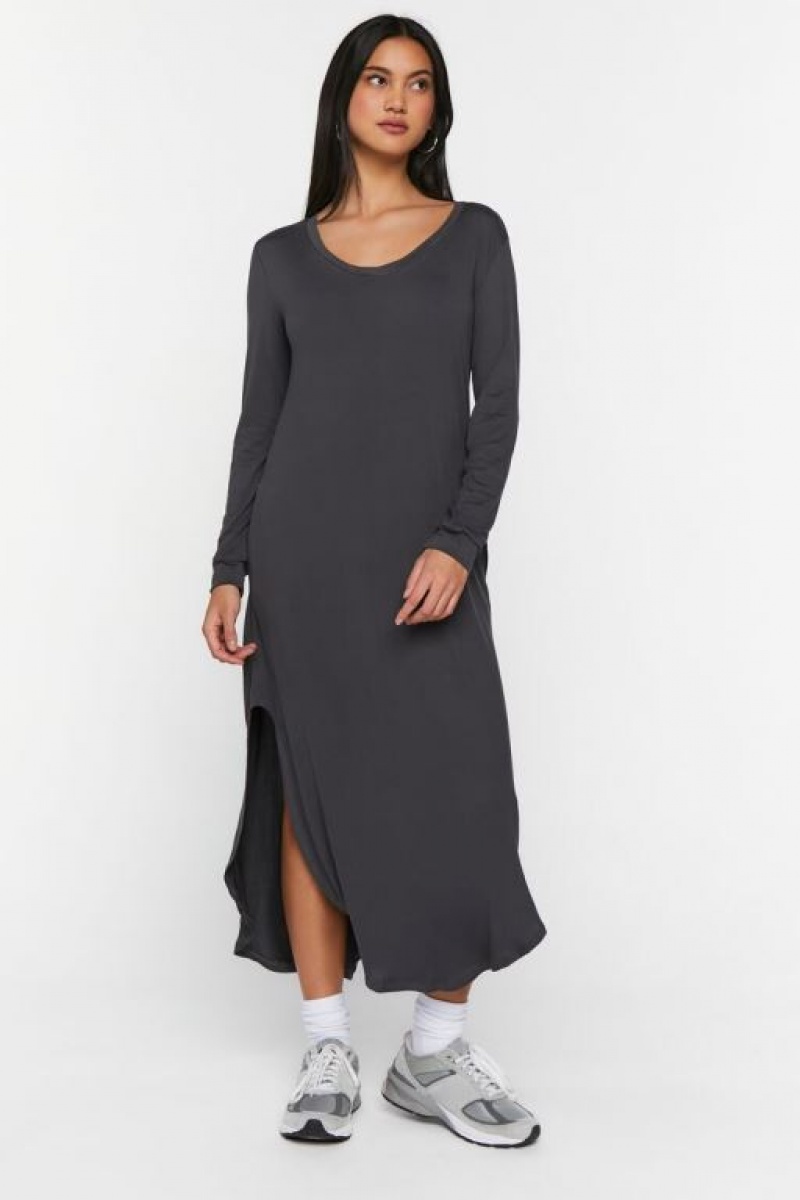 Vestido Forever 21 Long Sleeve Dolphin Hem Midi Mujer Gris | svRcwOqJ4kQ