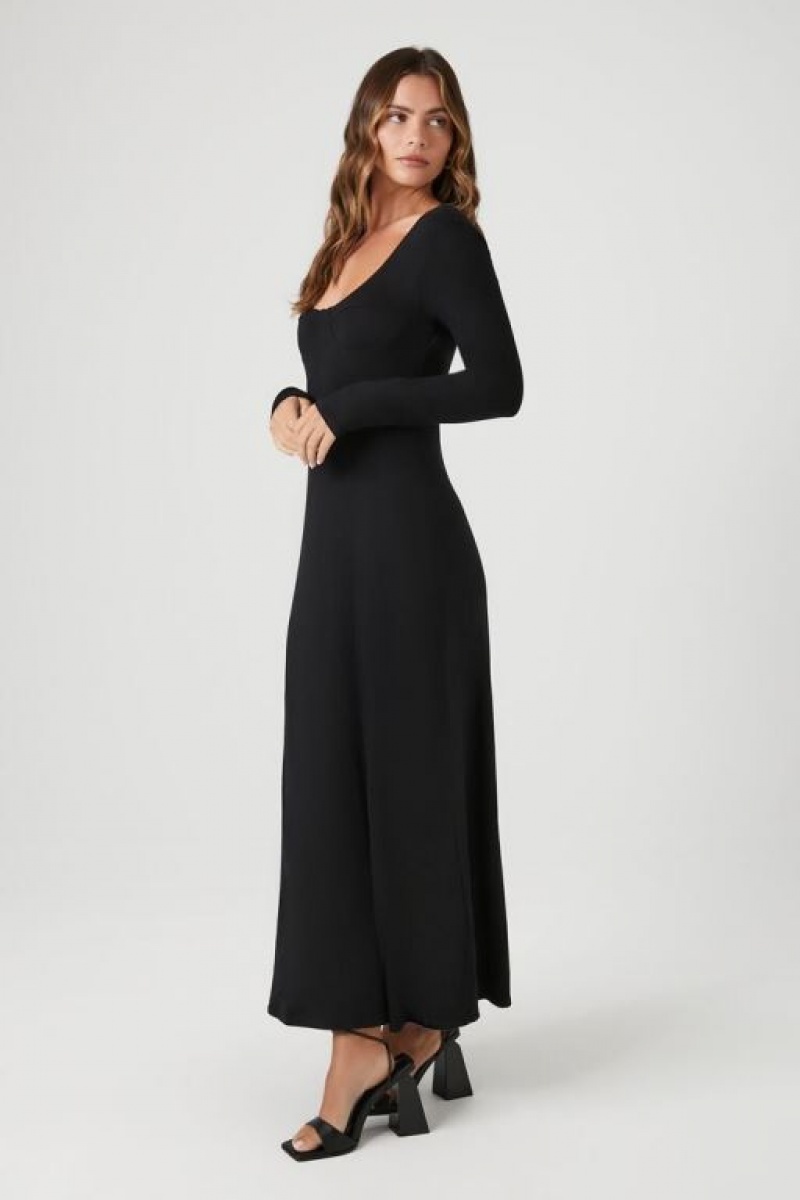 Vestido Forever 21 Long Sleeve Maxi Mujer Negras | gjB71DypuXT