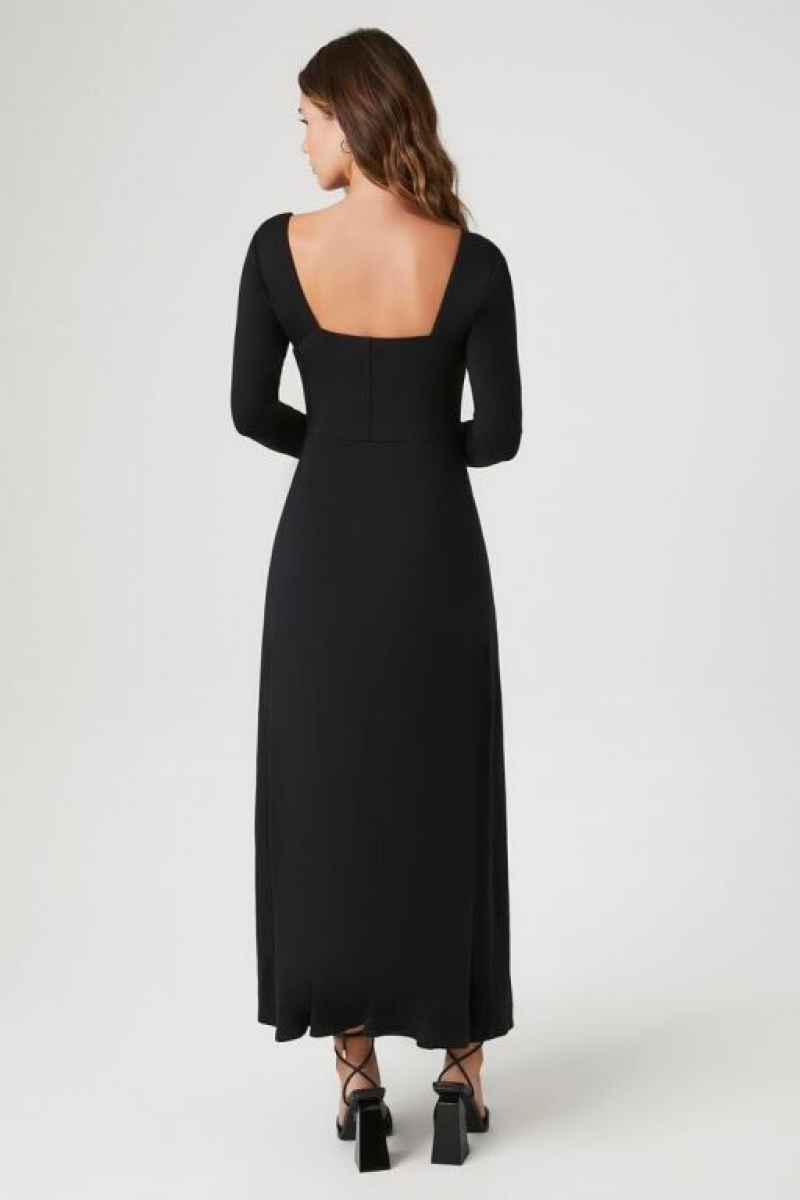 Vestido Forever 21 Long Sleeve Maxi Mujer Negras | gjB71DypuXT