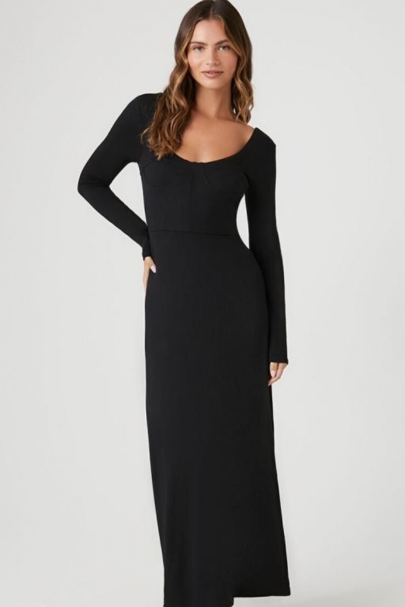 Vestido Forever 21 Long Sleeve Maxi Mujer Negras | gjB71DypuXT