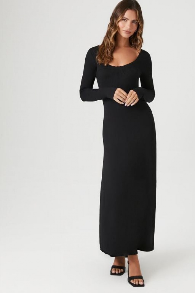 Vestido Forever 21 Long Sleeve Maxi Mujer Negras | gjB71DypuXT