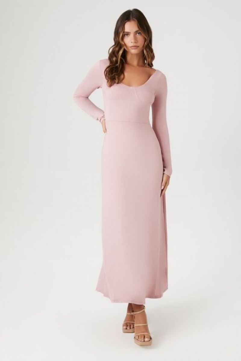 Vestido Forever 21 Long Sleeve Maxi Mujer Moradas | zDz3Xd4wUyK