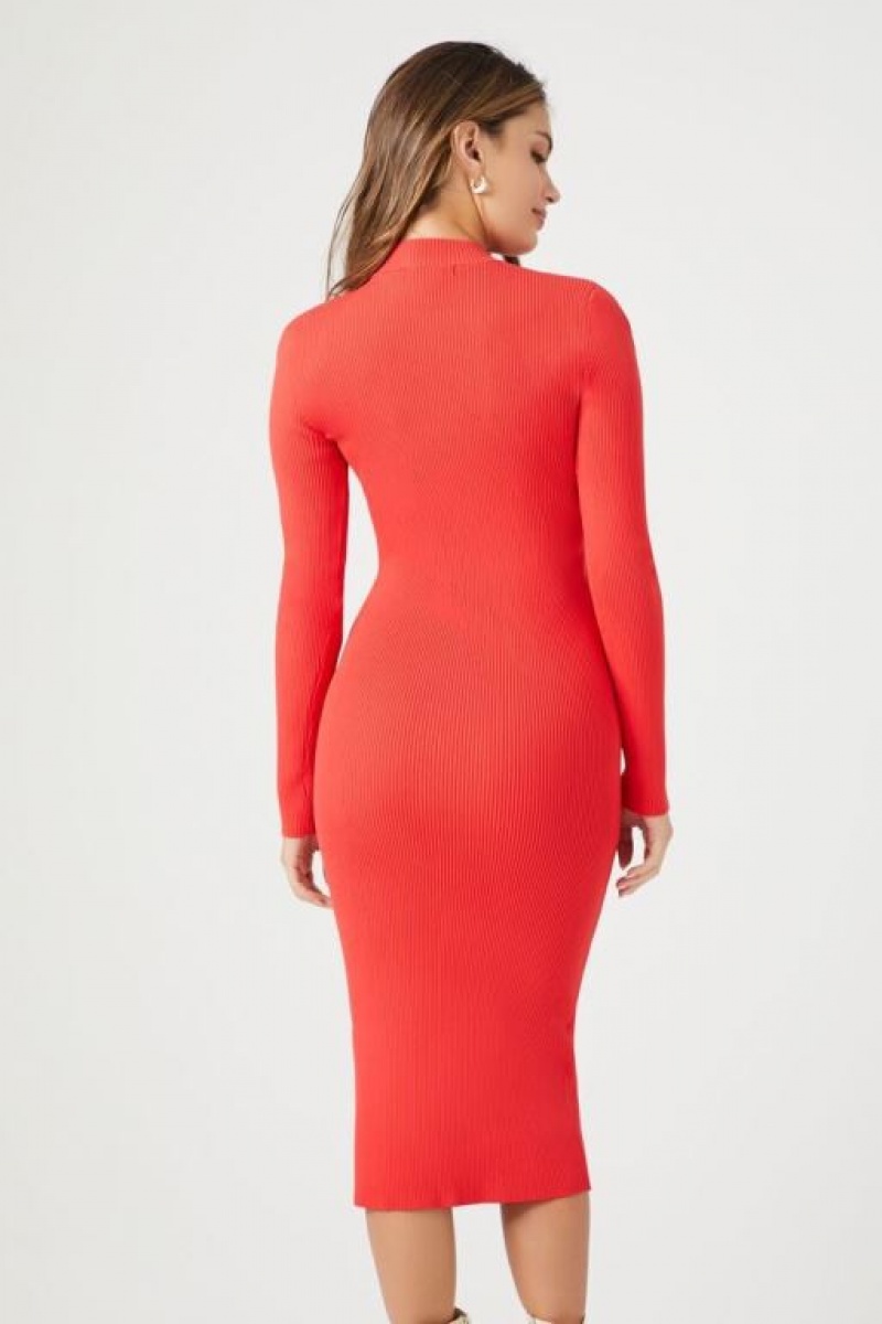 Vestido Forever 21 Long Sleeve Midi Mujer Rojas | 3HFD8wGHmBi