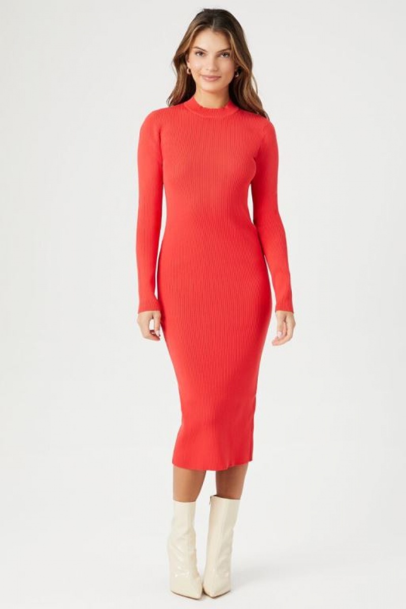 Vestido Forever 21 Long Sleeve Midi Mujer Rojas | 3HFD8wGHmBi